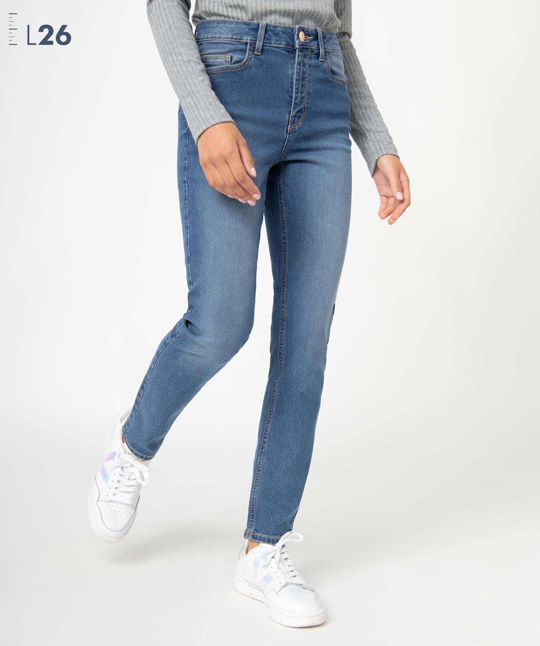 Jean femme coupe Slim taille haute – Longueur L26 stone | GEMO