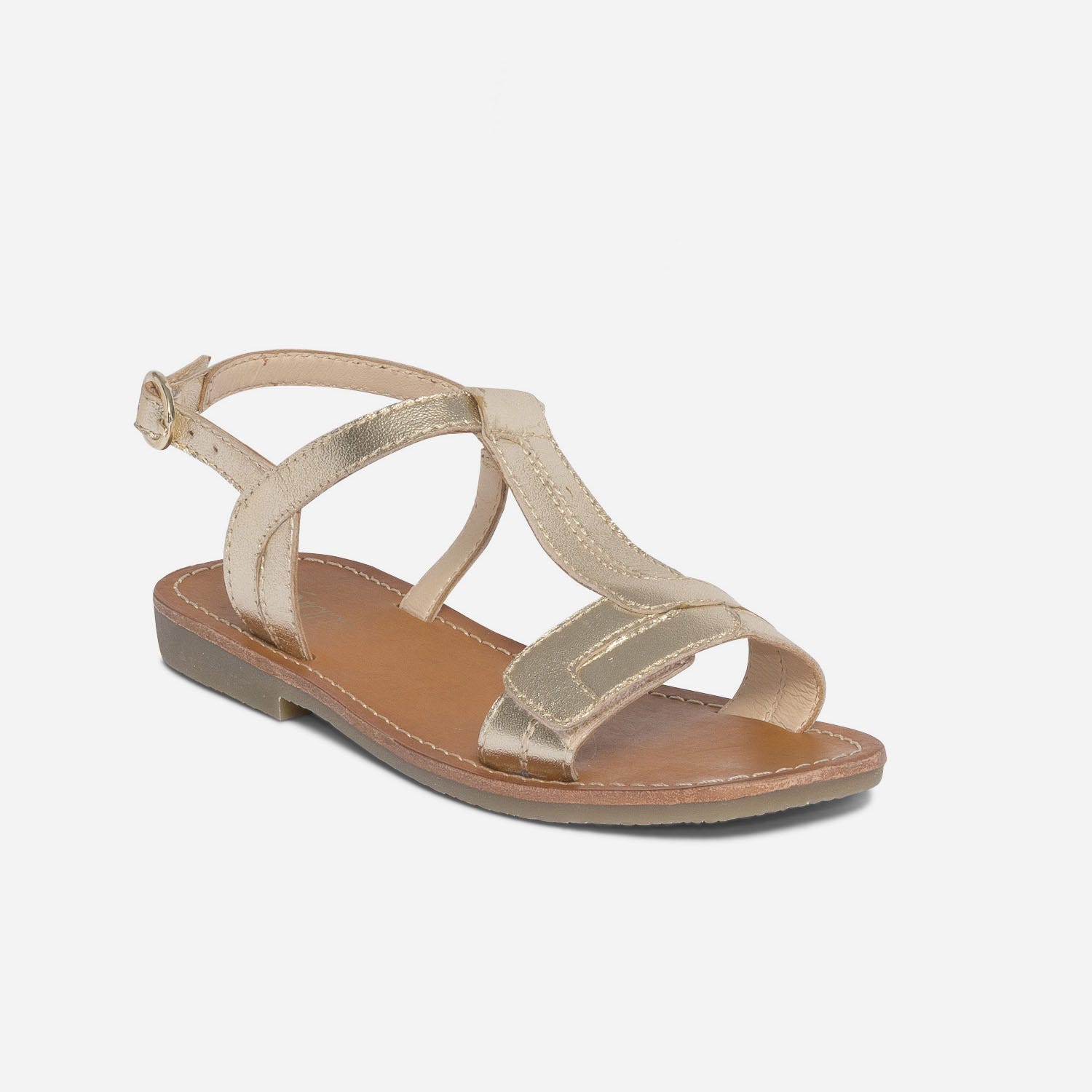 Sandale dorée en cuir