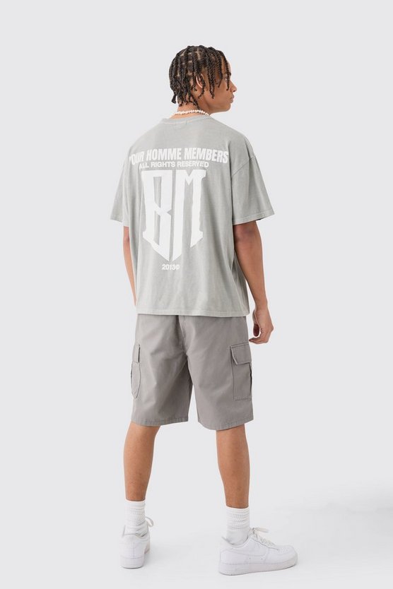 Lockere graue Cargo-Shorts mit elastischem Bund