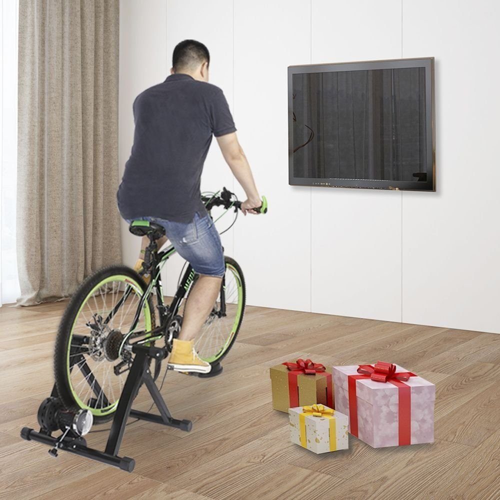 Melko Heimtrainer Heimtrainer Rollentrainer Fahrradtrainer 6 GANG Fahrrad klappbar 150 kg Spinning Indoor Trainingsgerät Fahrradrollentrainer Cycletrainer Schaltung Magnetisch 26 28 Zoll 700C Hometrainer (Stück), 6 Widerstandsstufen