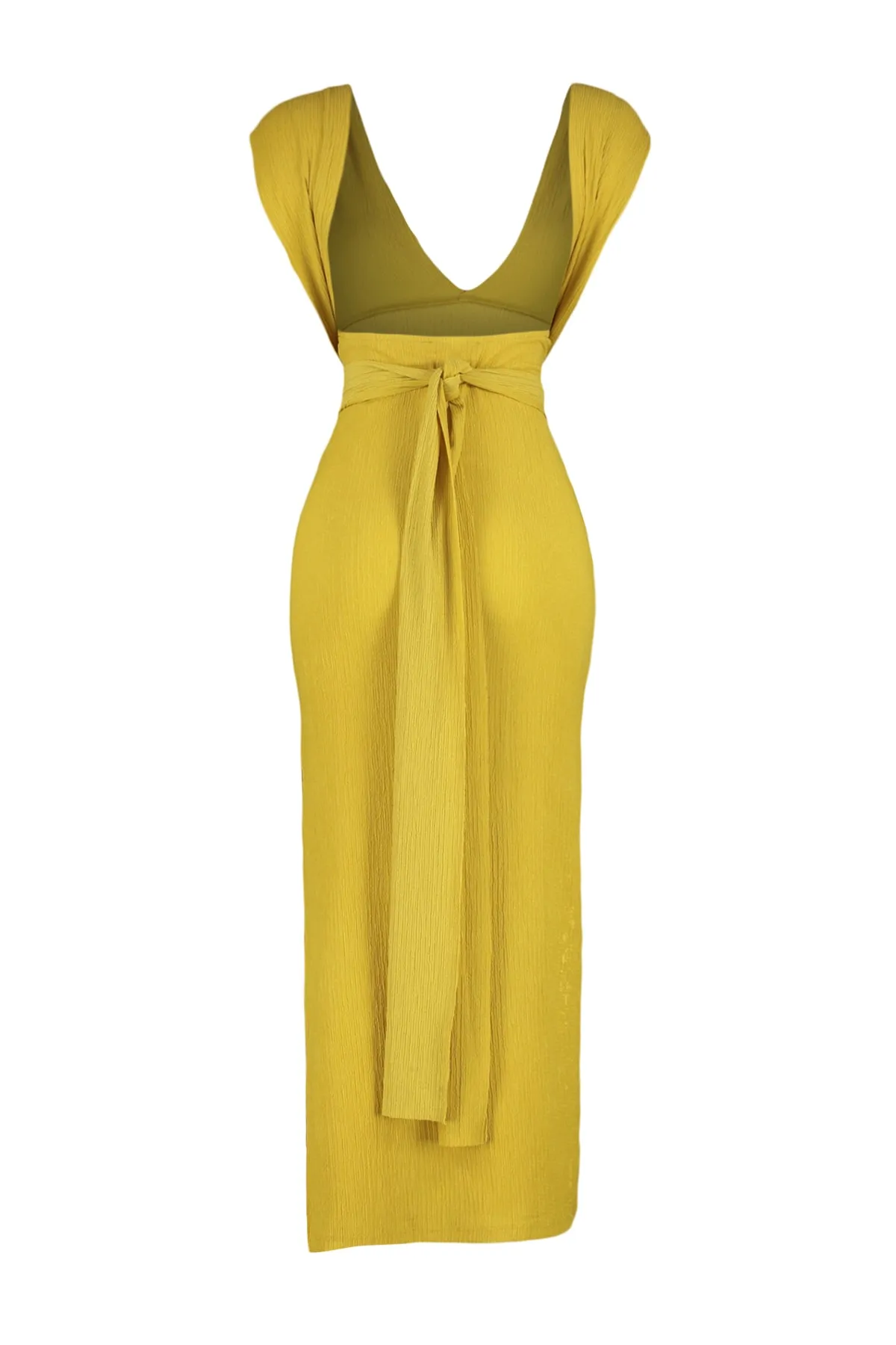 Trendyol Collection  Fettgrünes, figurbetontes, gestricktes, rückenfreies Maxi-Strandkleid TBESS23EL00232