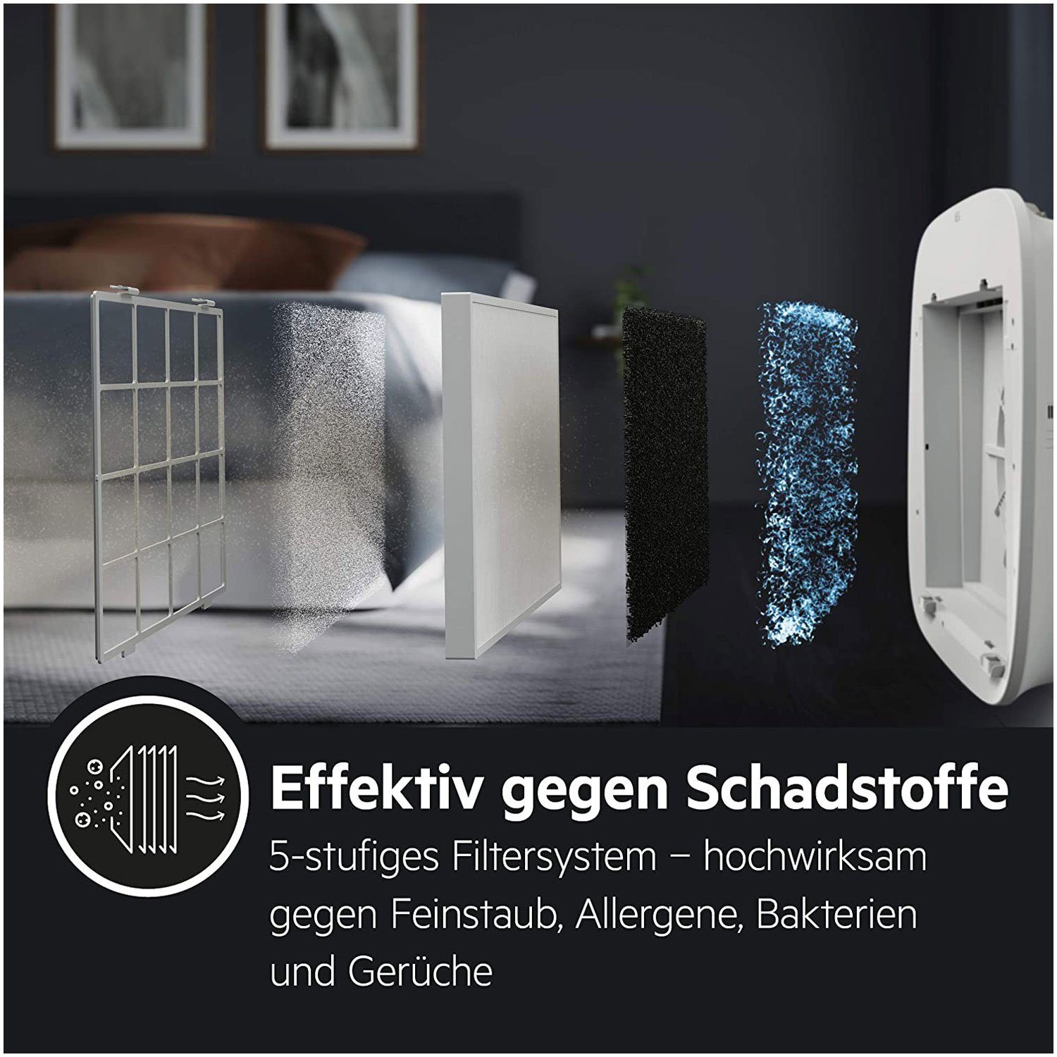 AEG Luftreiniger AX 71-304 GY, für 60 m² Räume, 5x Filtersystem, App-Steuerung, 5 Ventilationsstufen, Automatik-Modus