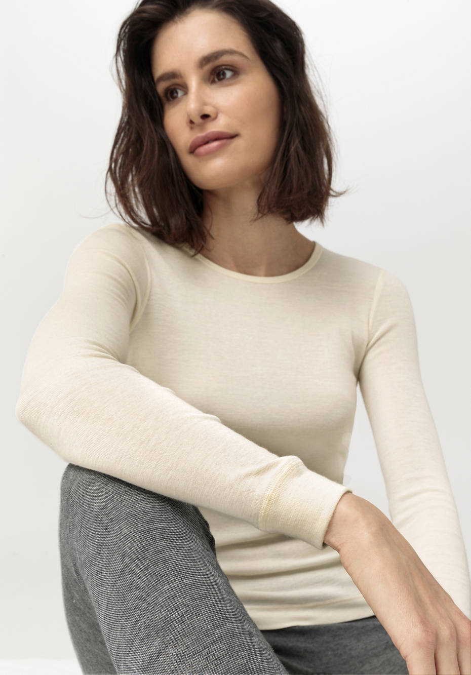 Langarm-Shirt mit Bio-Merinowolle und Seide