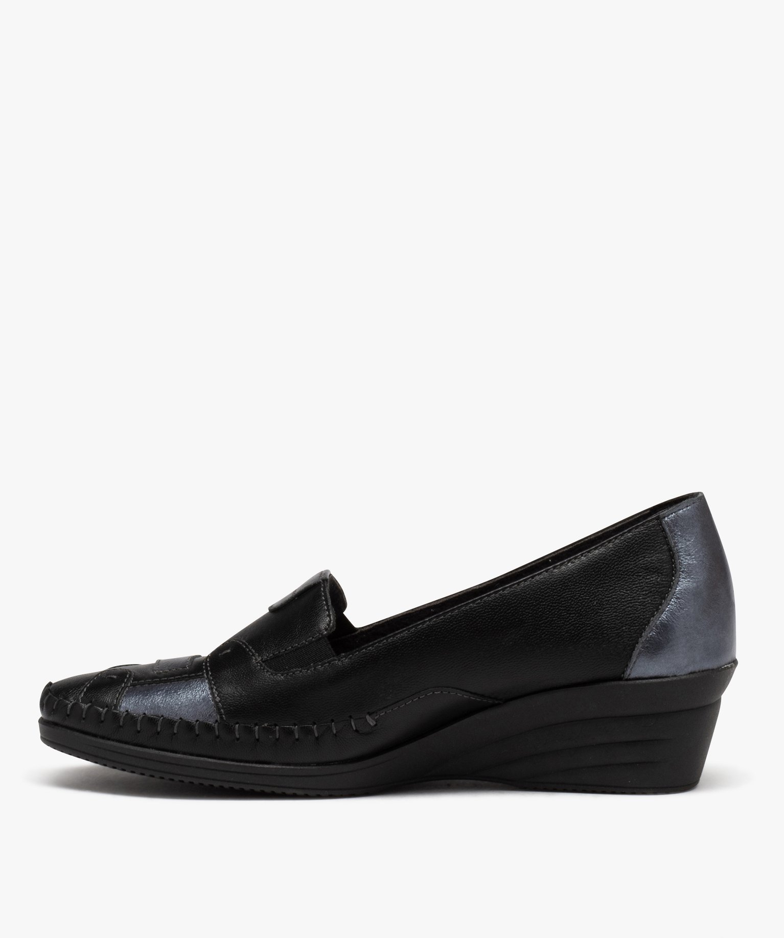 Mocassins femme confort en cuir à semelle compensée et emp... noir | GEMO