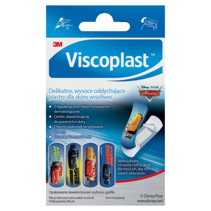 Curativos Viscoplast Cars para crianças, 7,2 x 2,5 cm