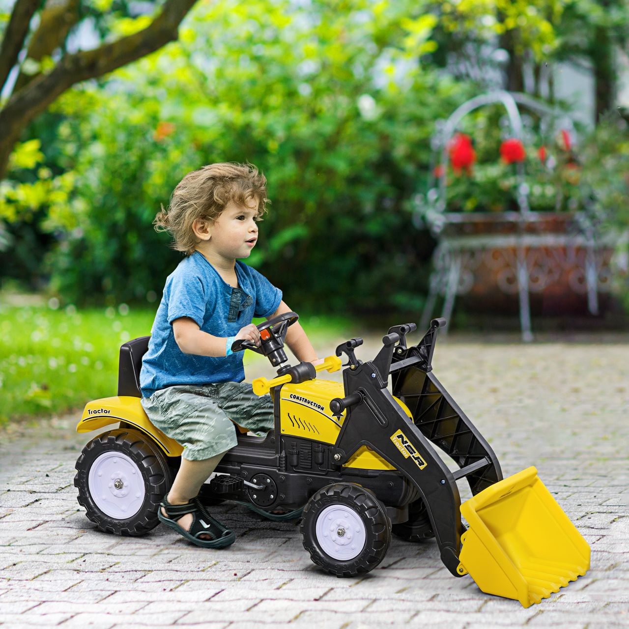 HOMCOM Kinder-Radlader Kinderbagger mit Schaufel für 3-jährige Kinder Gelb