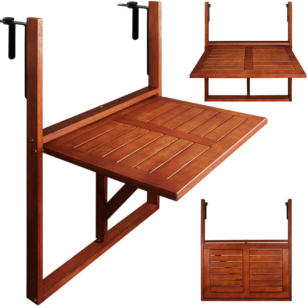 Casaria Balkonhängetisch Akazie (1-St), Akazie Holz Wetterfest Klappbar 65x45x87cm 40kg Belastbar
