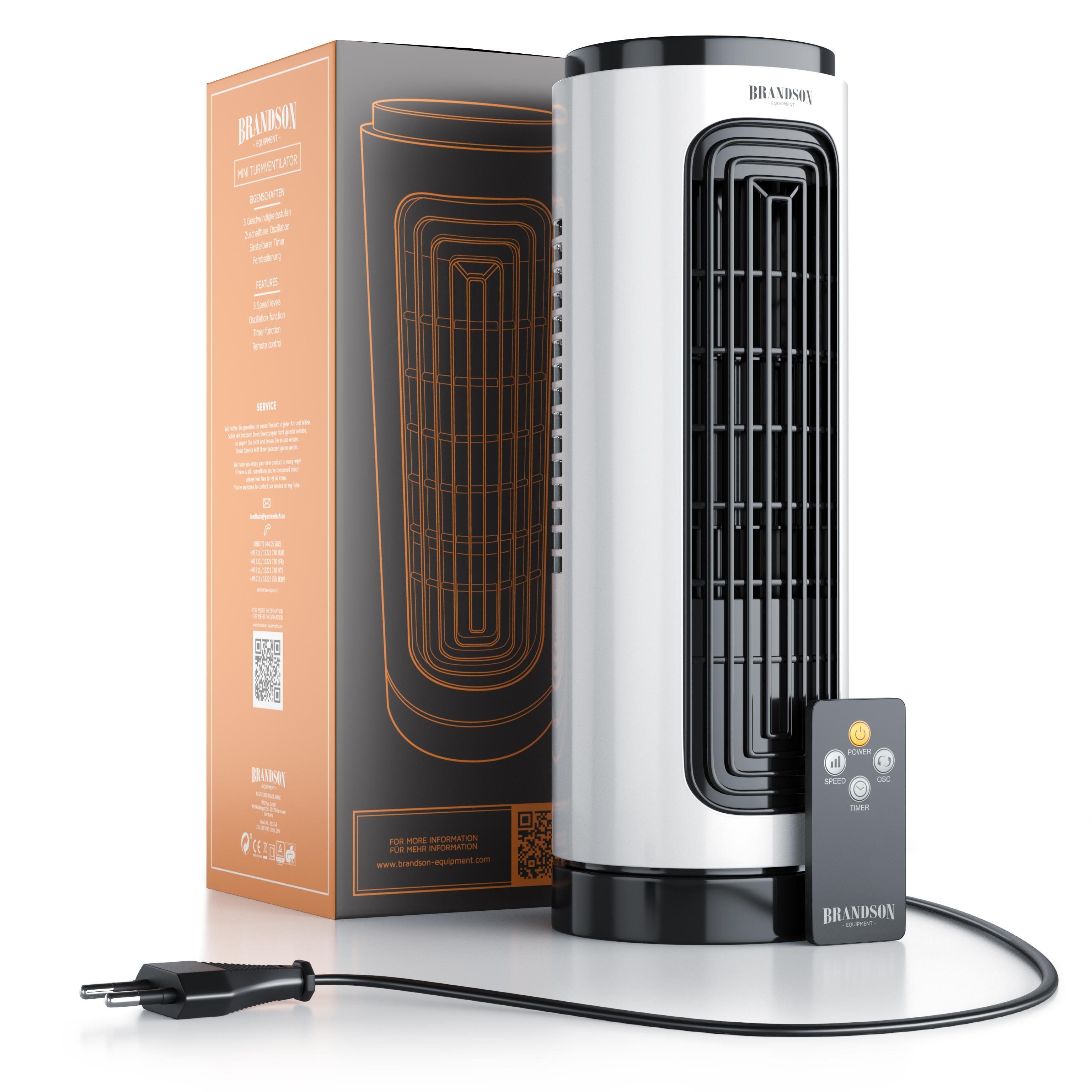 Brandson Turmventilator, Fernbedienung, Oszillation, Tischventilator 20W, kompakt, leise, Timer