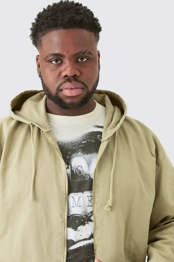Plus Denim-Hoodie mit Reißverschluss
