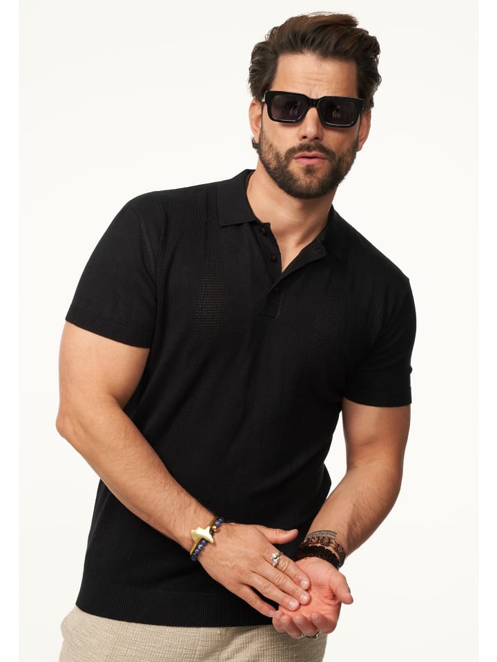 SOULSTAR Poloshirt - mit Knopfleiste Kurzarm Strick Polo-Hemd T-Shirt in Black günstig kaufen