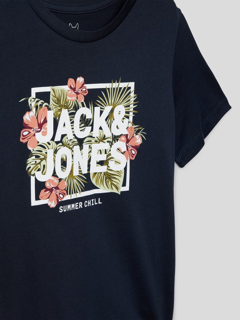 T-Shirt aus Baumwolle mit Label-Print Modell 'BECS' in marineblau