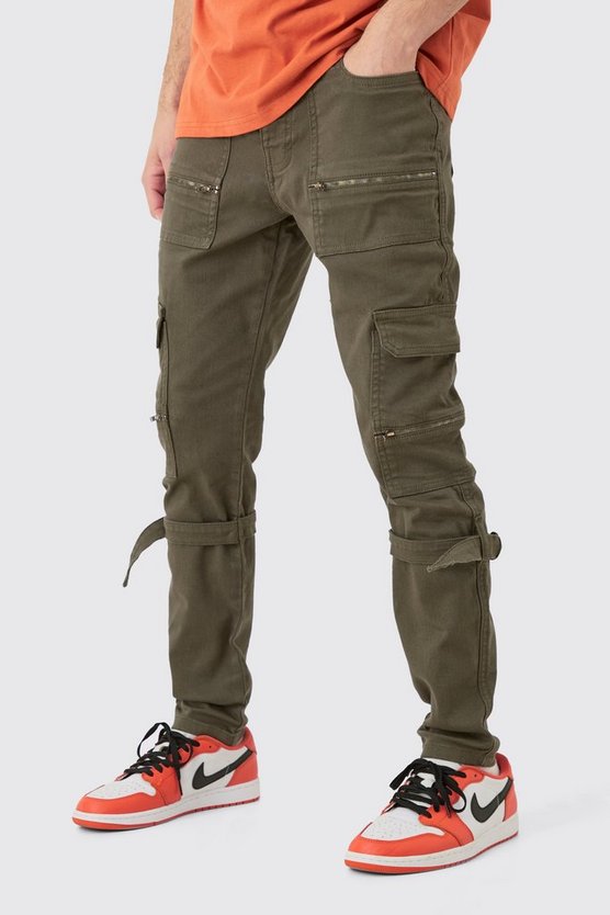 Skinny Stretch Cargo-Hose mit Reißverschluss