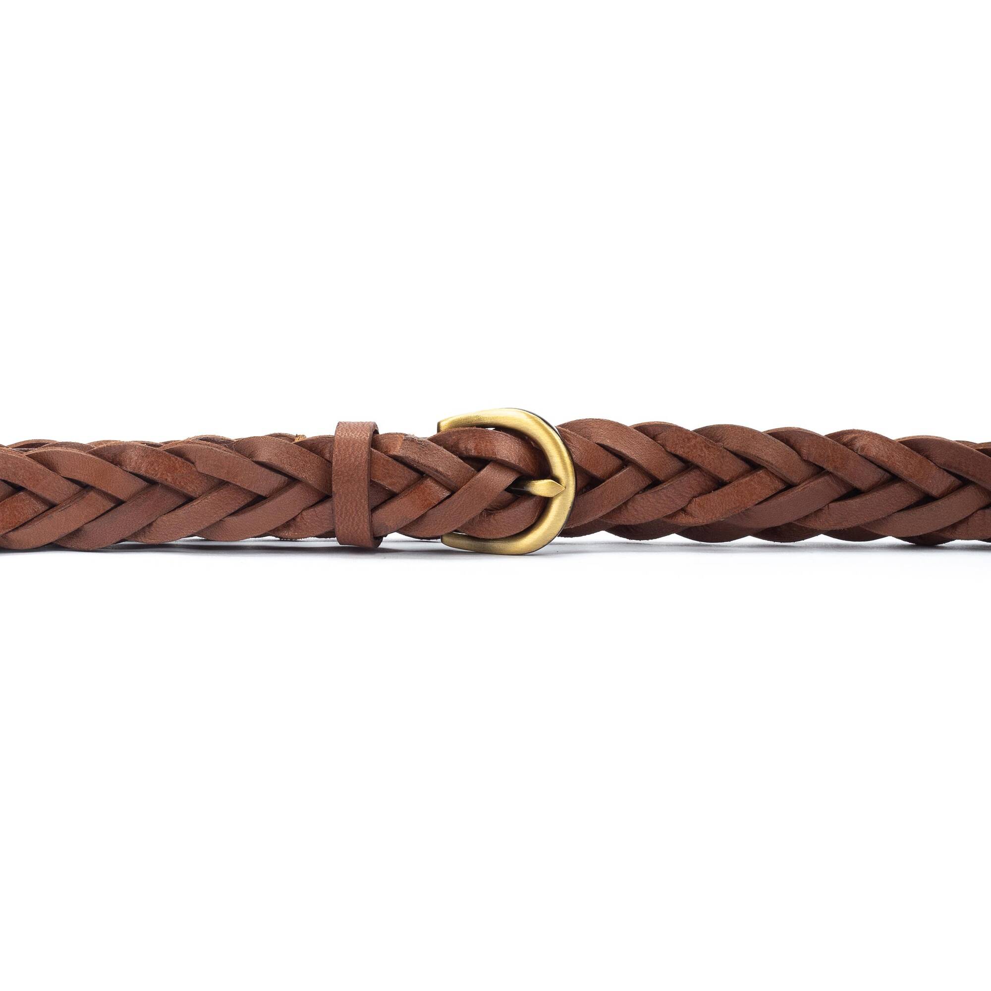 Pasek pleciony damski - COGNAC