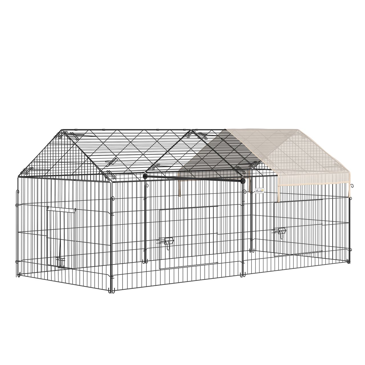 PawHut Freigehege Freilaufgehege Hasenkäfig mit Sonnenschutz Metall Beige Schwarz 220 x 103 x 103 cm