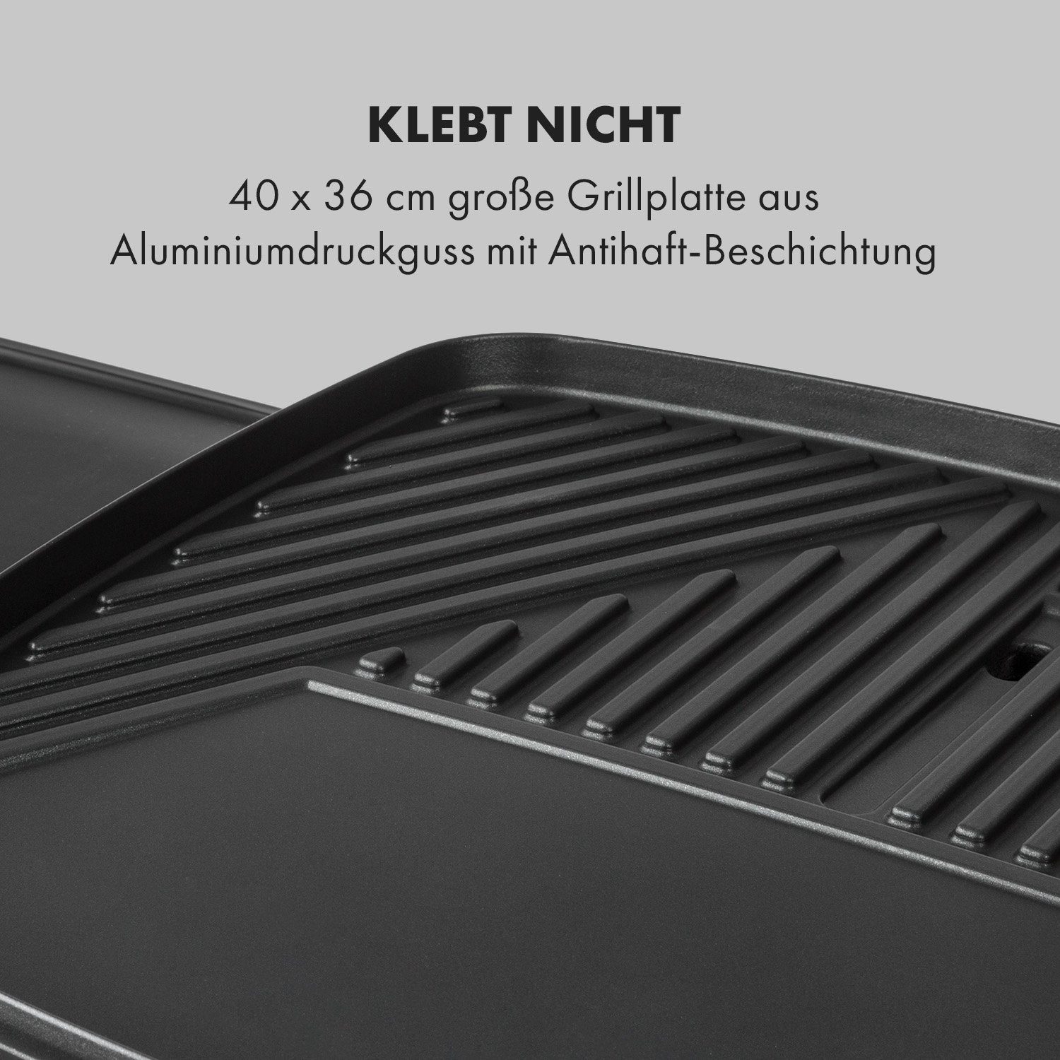 Klarstein Kontaktgrill Gatsby, 2000 W, große Seitentische, Grillplatte mit Antihaft-Beschichtung