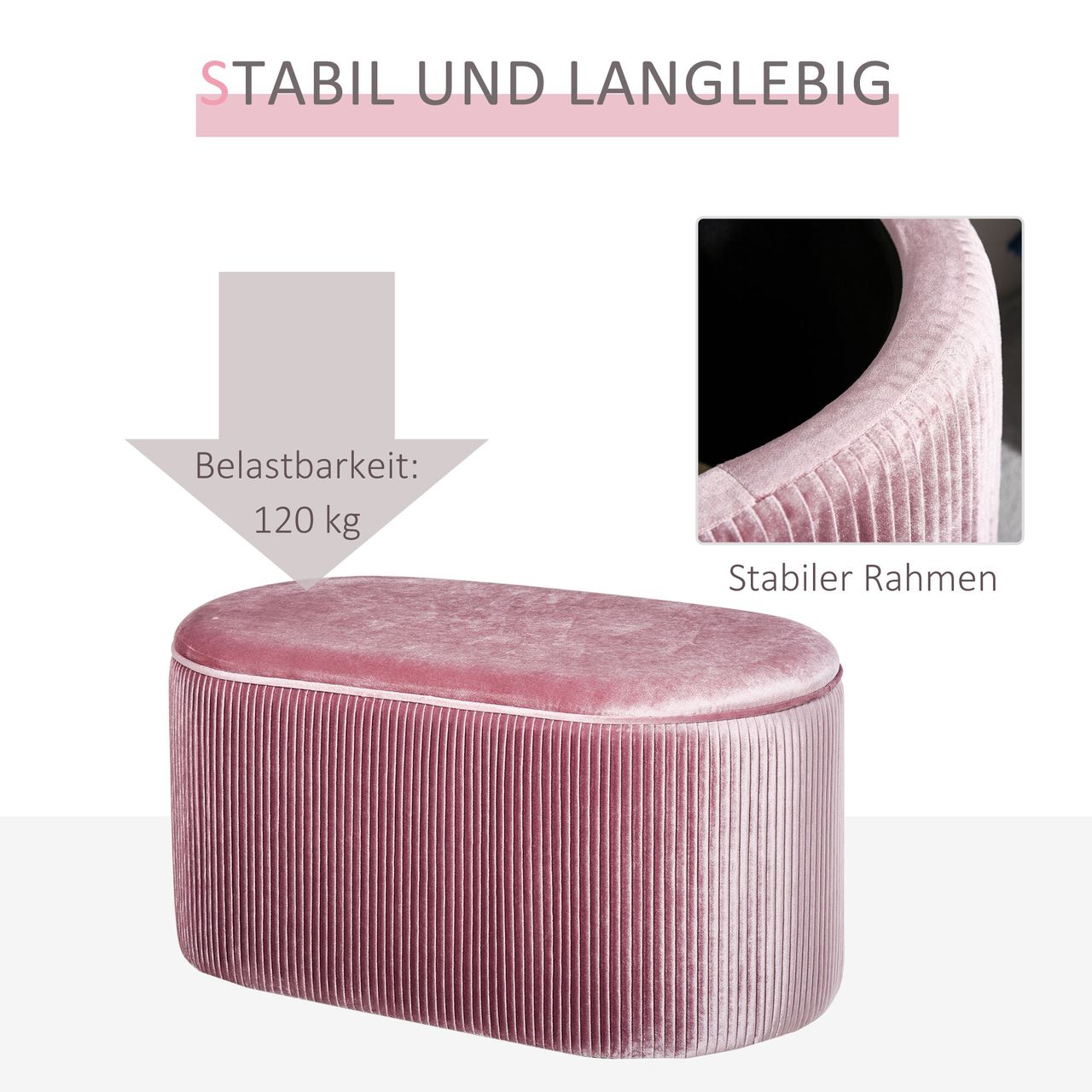 HOMCOM Sitzbank Polsterbank mit Stauraum Truhenbank für Wohnzimmer französische Stil Samt elegant Rosa 81 x 40 x 41 cm