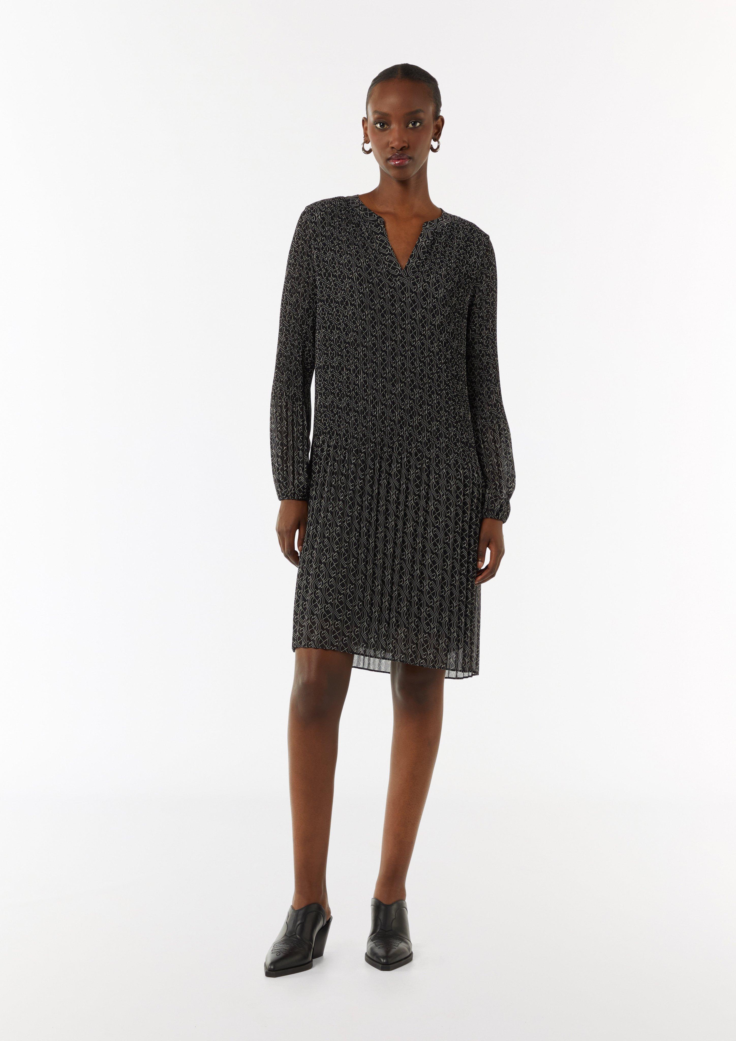 Chiffon Kleid mit V-Ausschnitt - schwarz