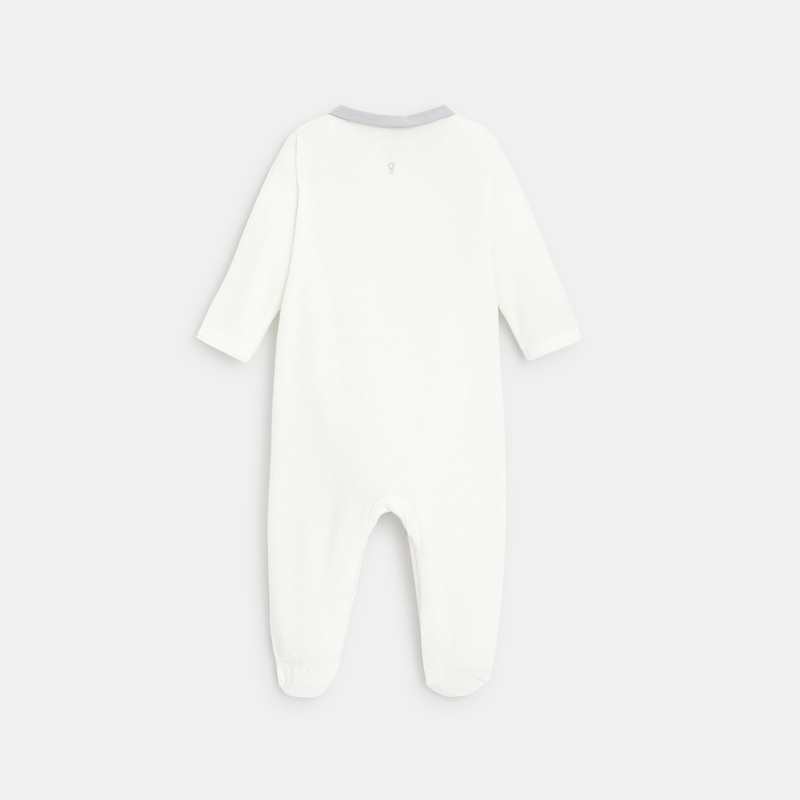 Dors-bien velours animaux col chambray blanc naissance