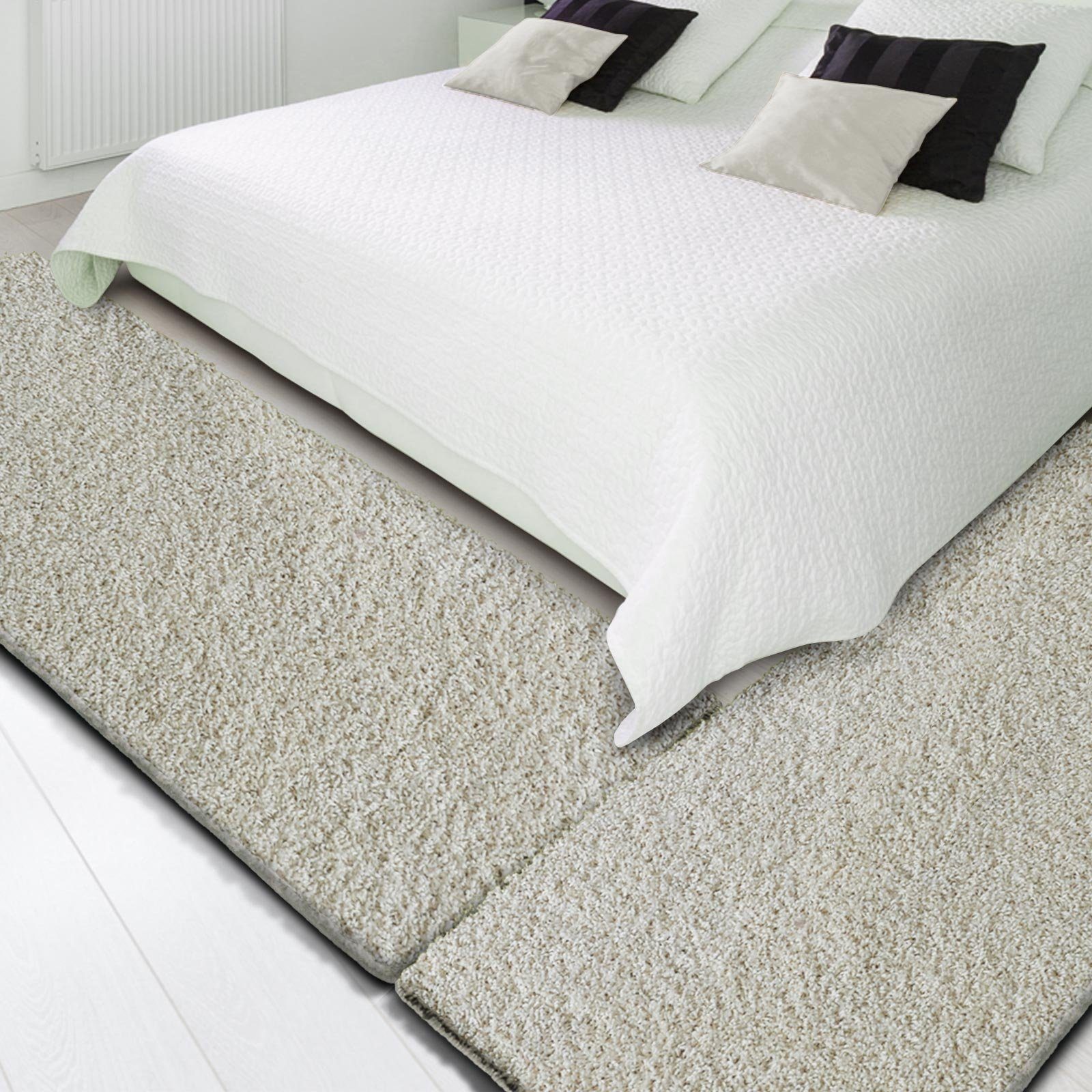 Hochflor-Bettumrandung Barcelona Creme, 3 Größen, Teppichläufer, ideal im Schlafzimmer Floordirekt, Höhe 22 mm, (3-tlg), Shaggy