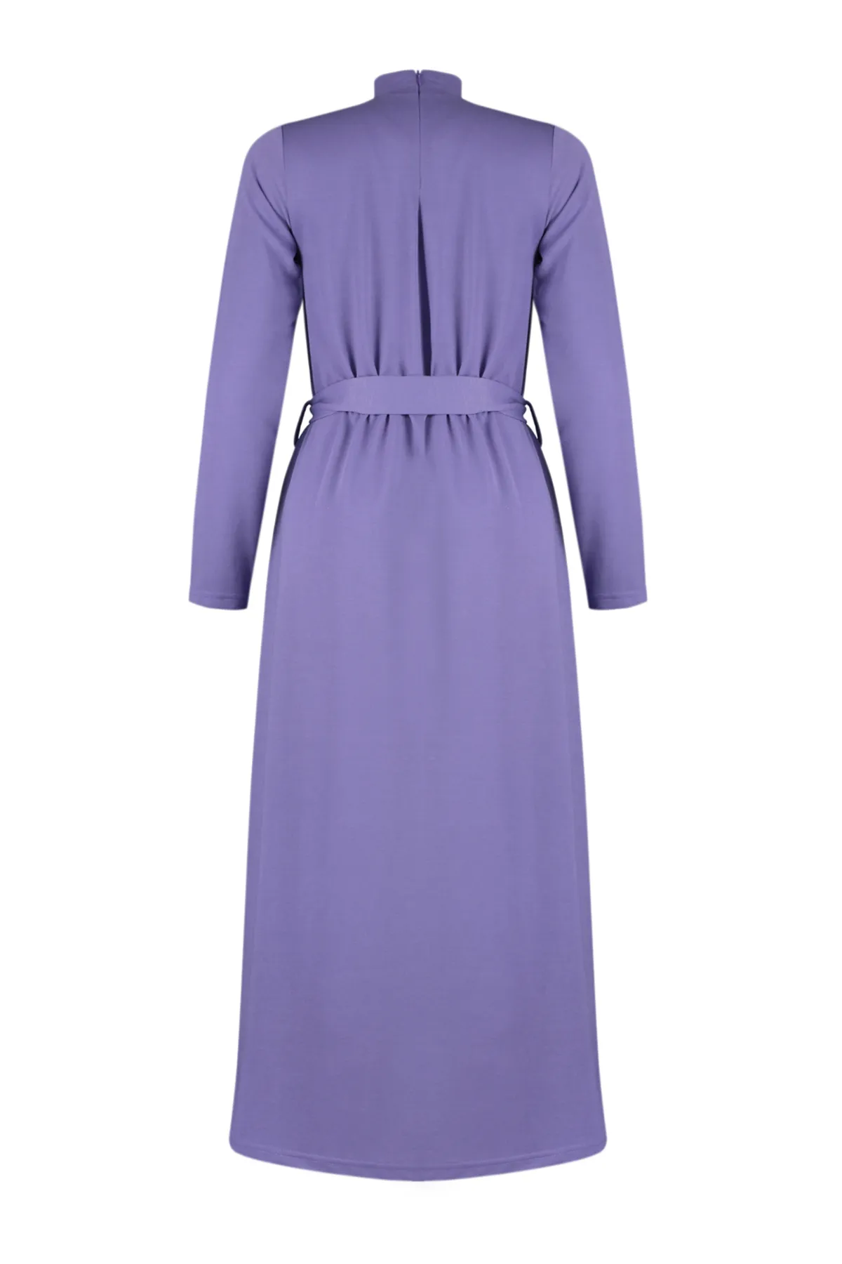 Trendyol Modest  Fliederfarbenes Strickkleid mit Stehkragen und geradem Gürtel TCTSS24EB00122