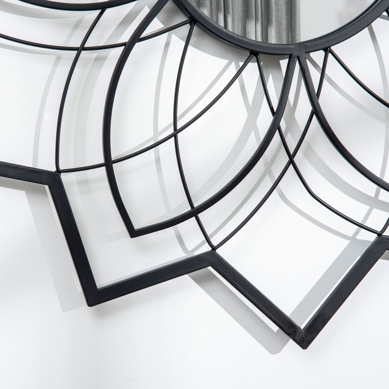 HOMCOM Wandspiegel Wohnzimmerspiegel Ø79 cm Rundspiegel mit Metallrahmen Dekospiegel mit Floralen Mustern Spiegelglas Flurspiegel für Schlafzimmer Elegant Schwarz