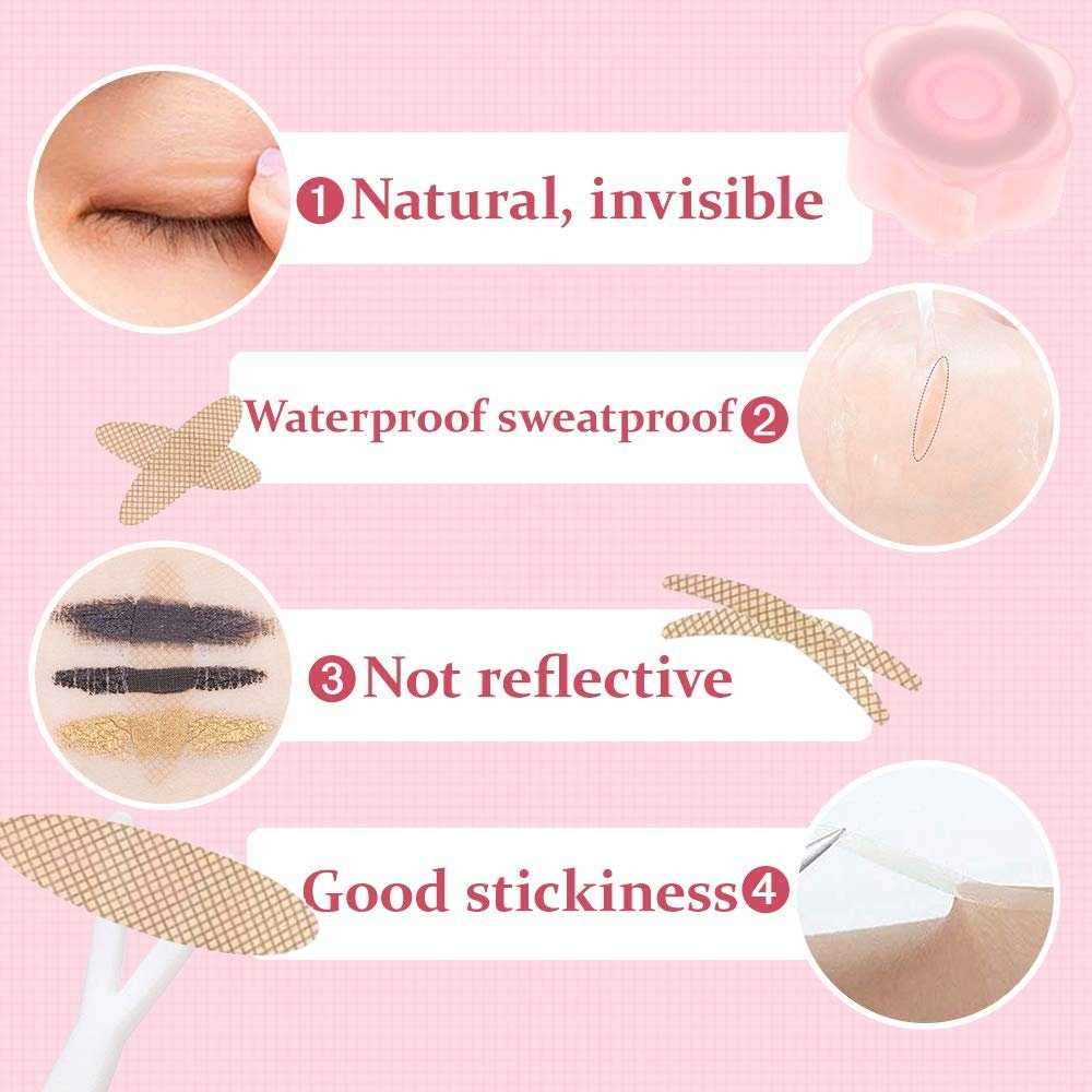MORRENT Augenlid-Tape 1200 Stück Schlupflid Tapes, Augenlid Stripes Unsichtbare Doppelte Schlupflider Tape Augenlid Lifting ohne OP, Wasserdicht Eyelid Klebeband Augenlid Aufkleber Band mit Gabelstangen Pinzette, hochmatriel