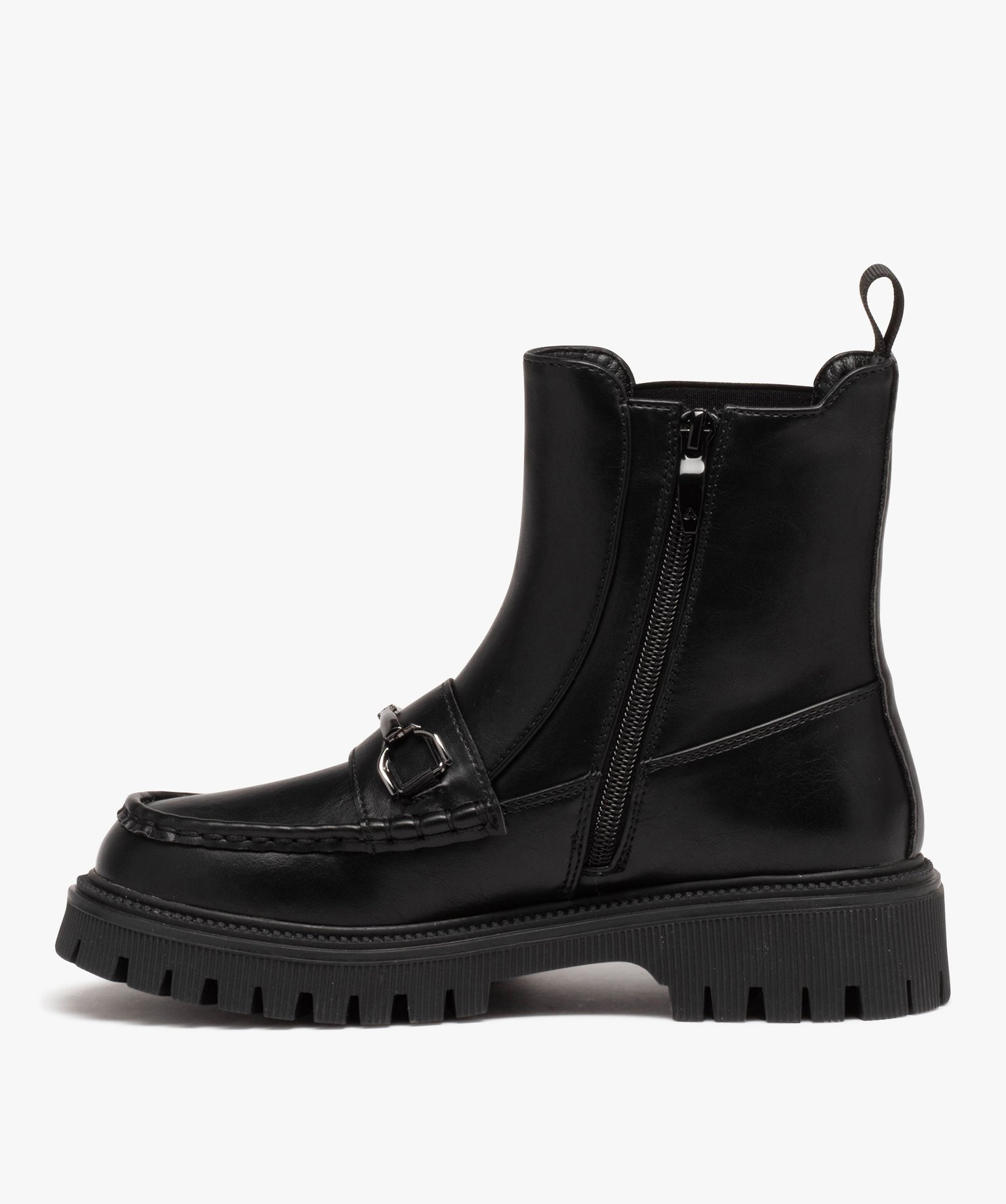 Boots femme à semelle crantée look mocassins femme noir | GEMO