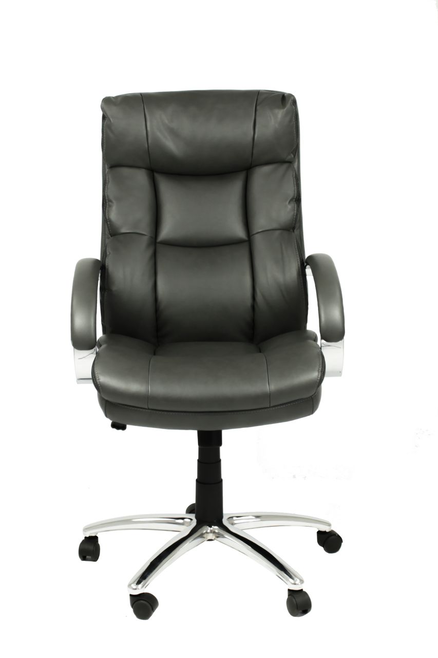 byLiving PAUL-XXL Chefsessel, Metall verchromt, Kunstleder dunkelgrau, Absatz schwarz