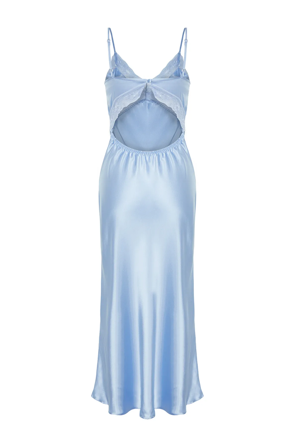 Trendyol Collection  Hellblaues Nachthemd aus gewebtem Satin mit Spitzendetails und Seilträgern THMSS24GC00003