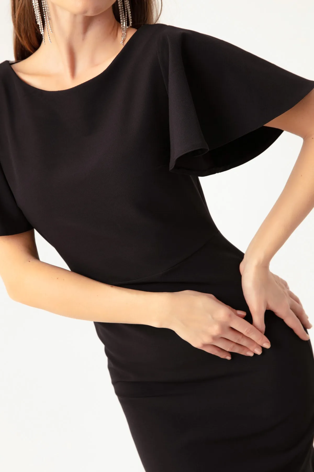 Lafaba  Schwarzes Volant-Midikleid für Damen
