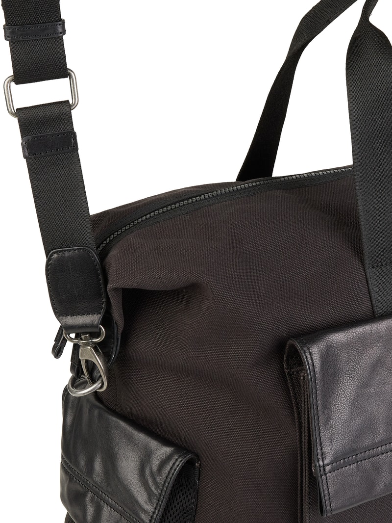 Weekender mit Leder-Anteil in schwarz