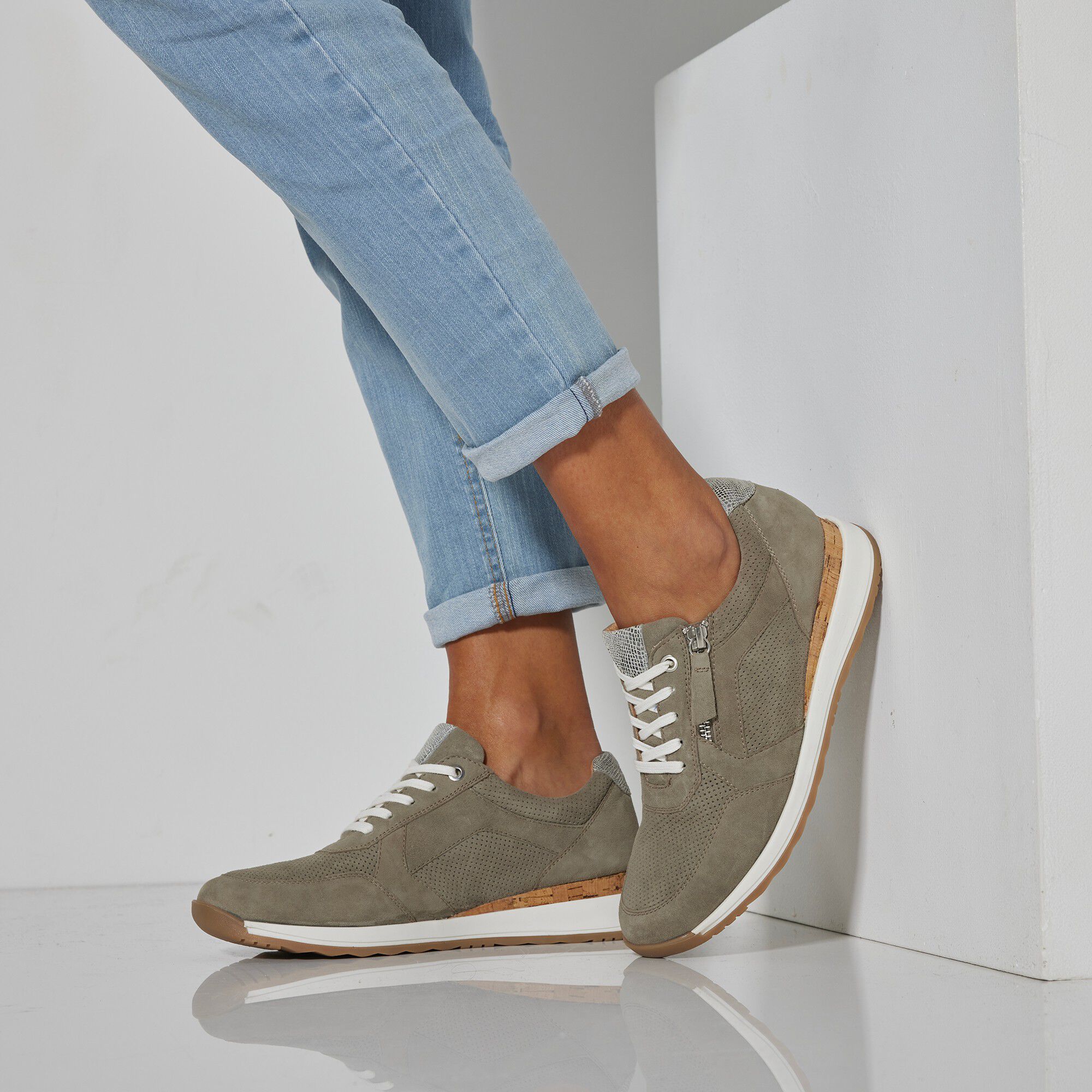 Baskets zippées en cuir souple à semelle bimatière