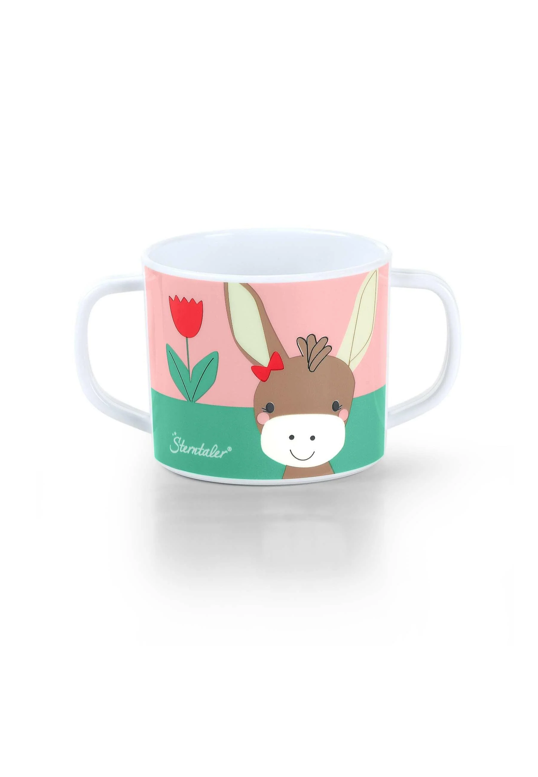 Henkeltasse Esel Emmily mit Trinkaufsatz, Hellrot