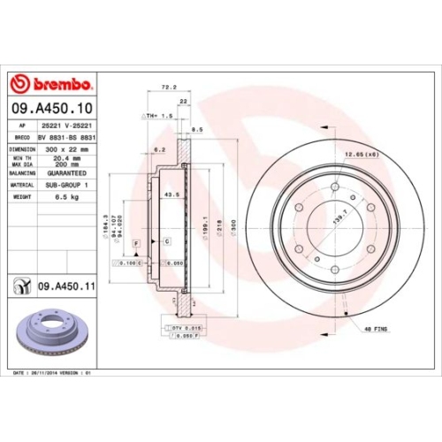 Bremsscheibe Brembo Hinterachse  2 Stück 09.A450.11 - ATU
