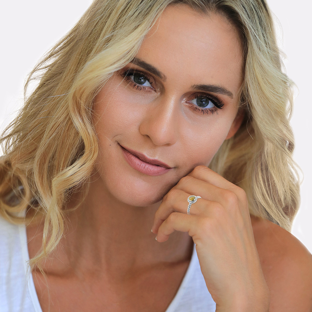 Nenalina Nenalina Bague Citrin Geburtsstein November Boho Oxid 925 Silber Bague