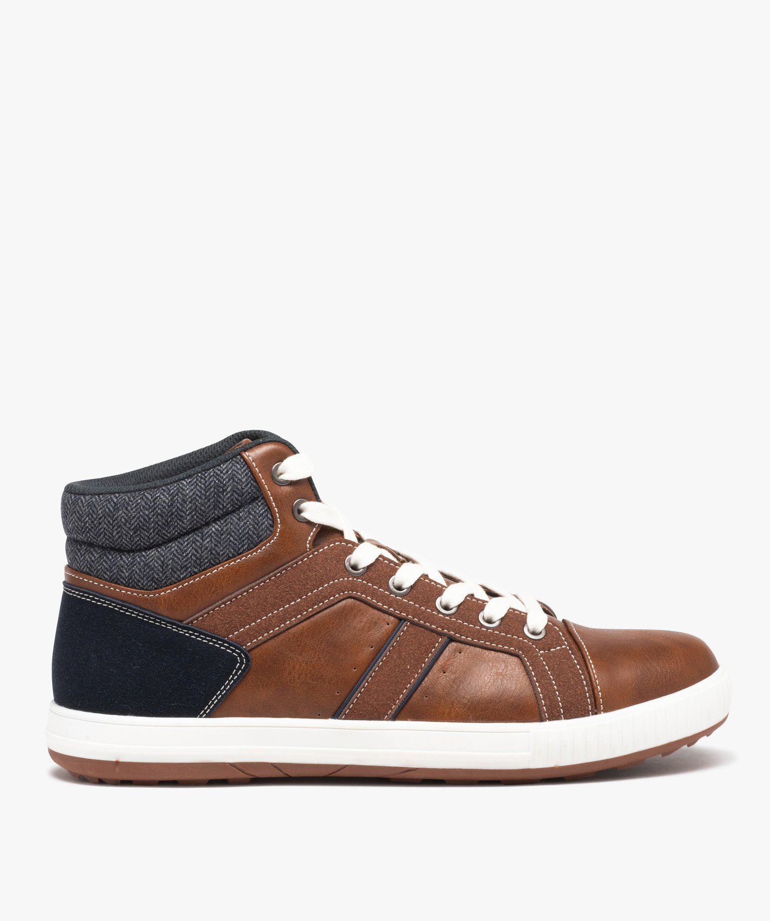 Baskets homme mid-cut bicolores style casual à lacets marron | GEMO