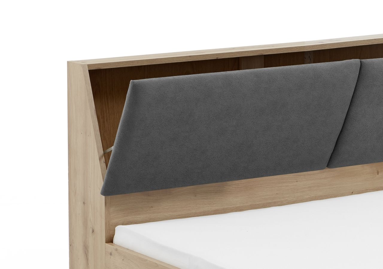 Relita Funktionsbett Maxi 140 x 200 cm, mit Rolllattenrost mit 5 Bettschubladen und Stauraum-Polster-Kopfteil Eiche Artisan Dekor