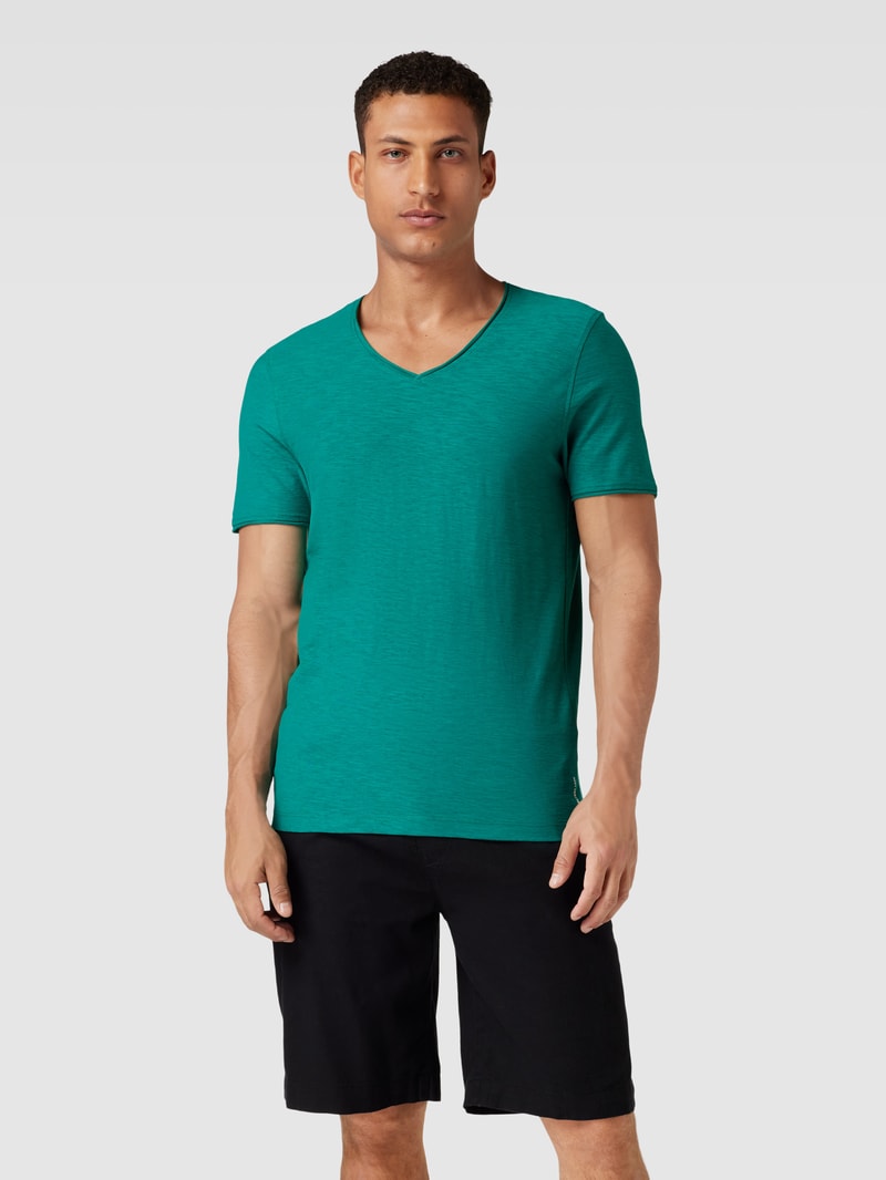 Regular Fit T-Shirt aus Baumwolle mit V-Ausschnitt in apfelgrün