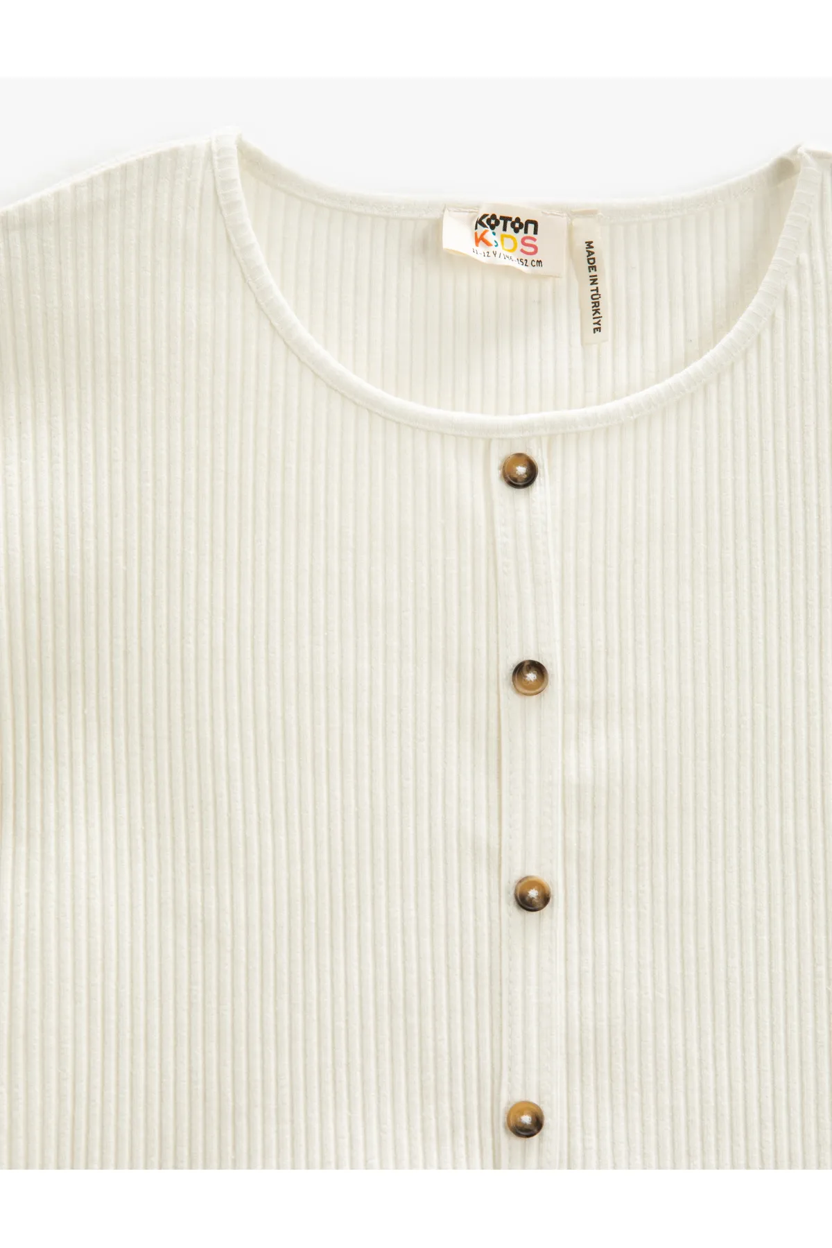 Koton  Basic Crop T-Shirt mit gebundener Taille, gerippten Knöpfen und kurzen Ärmeln