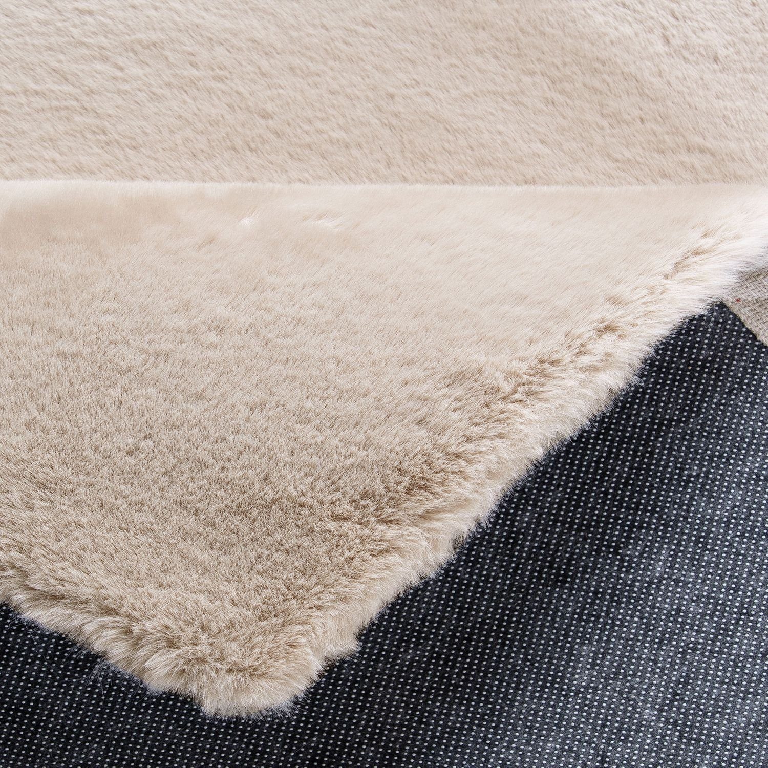 Fellteppich Kunstfell Teppich Imitat, Vimoda, Rechteckig, Beige, Dicht, Flauschig