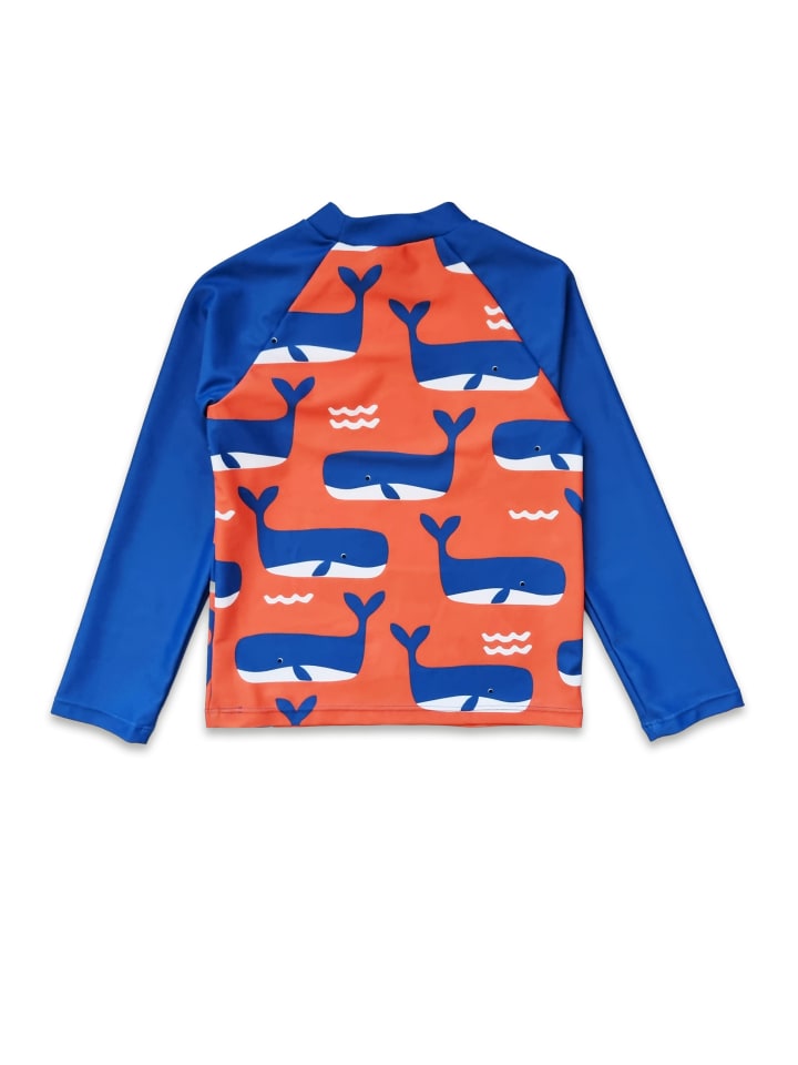 Toby Tiger Badeshirt mit Wal und Wellen Print in orange günstig kaufen