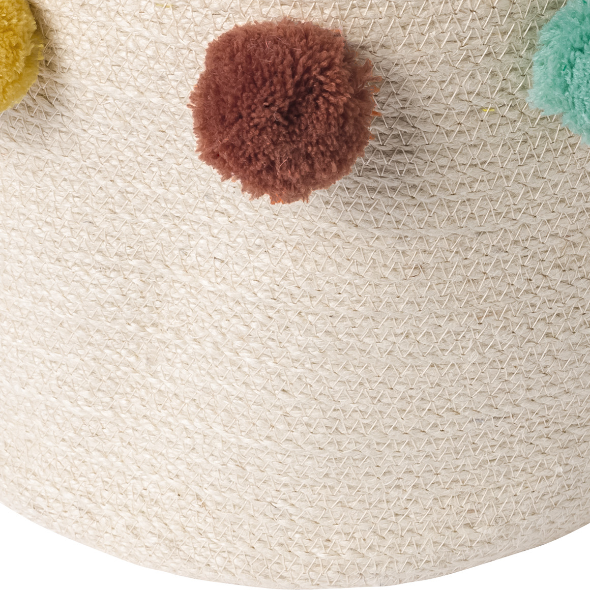 Aufbewahrungskorb mit bunten Pompons