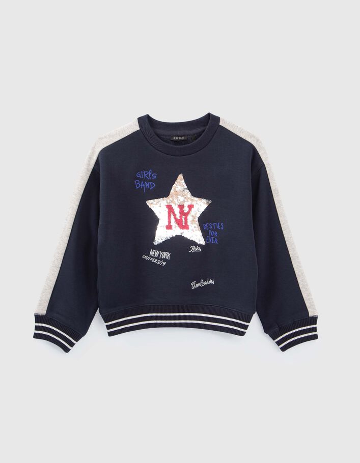 Sweat marine avec étoile sequins réversibles fille