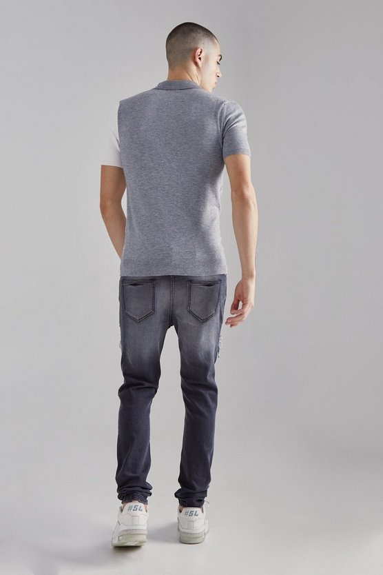 Kurzärmliges Muscle-Fit Colorblock Poloshirt