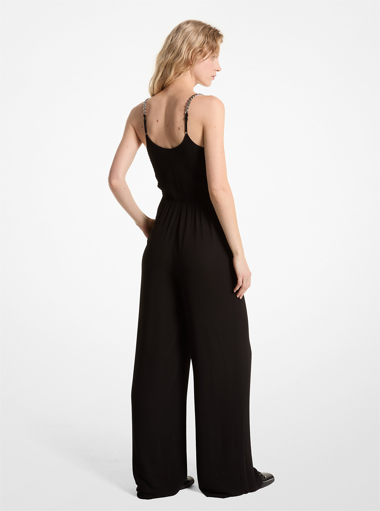 Smocked Georgette-kjedejumpsuit - SVART