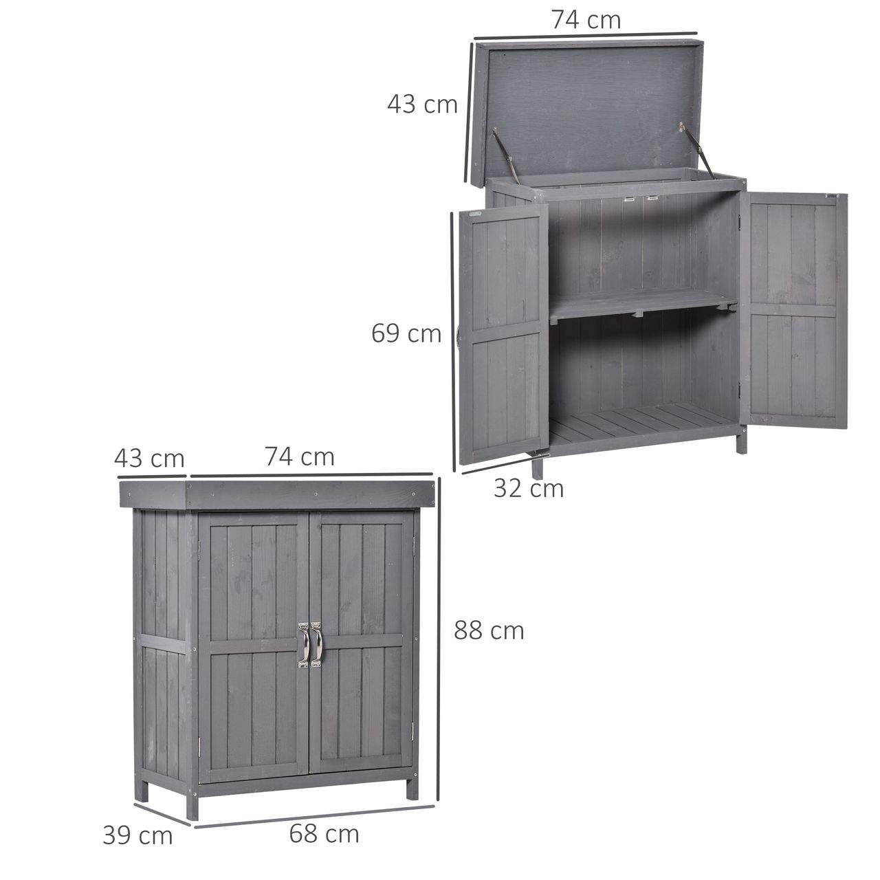 Outsunny Geräteschrank Geräteschuppen Holzschrank 2 Fächer Tannenholz Grau