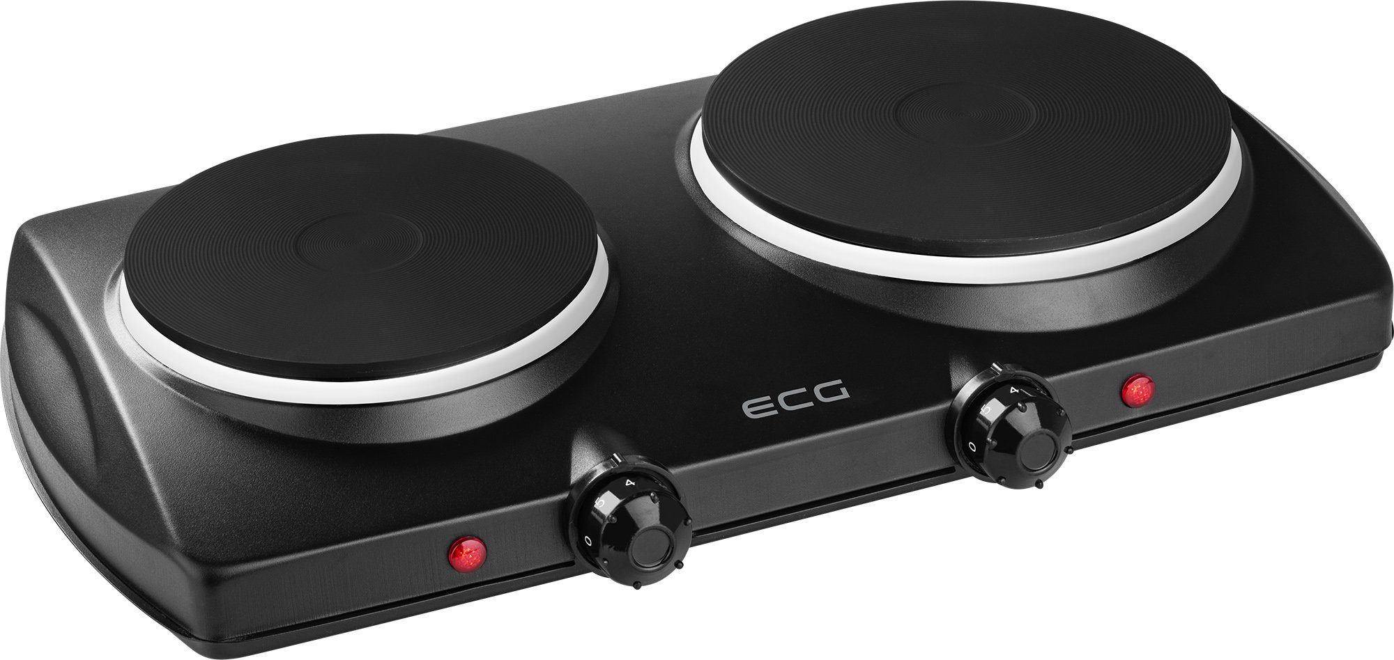 ECG Doppelkochplatte EV 2512 Black, 2 Platten mit einem Durchmesser von 185 mm und 155 mm