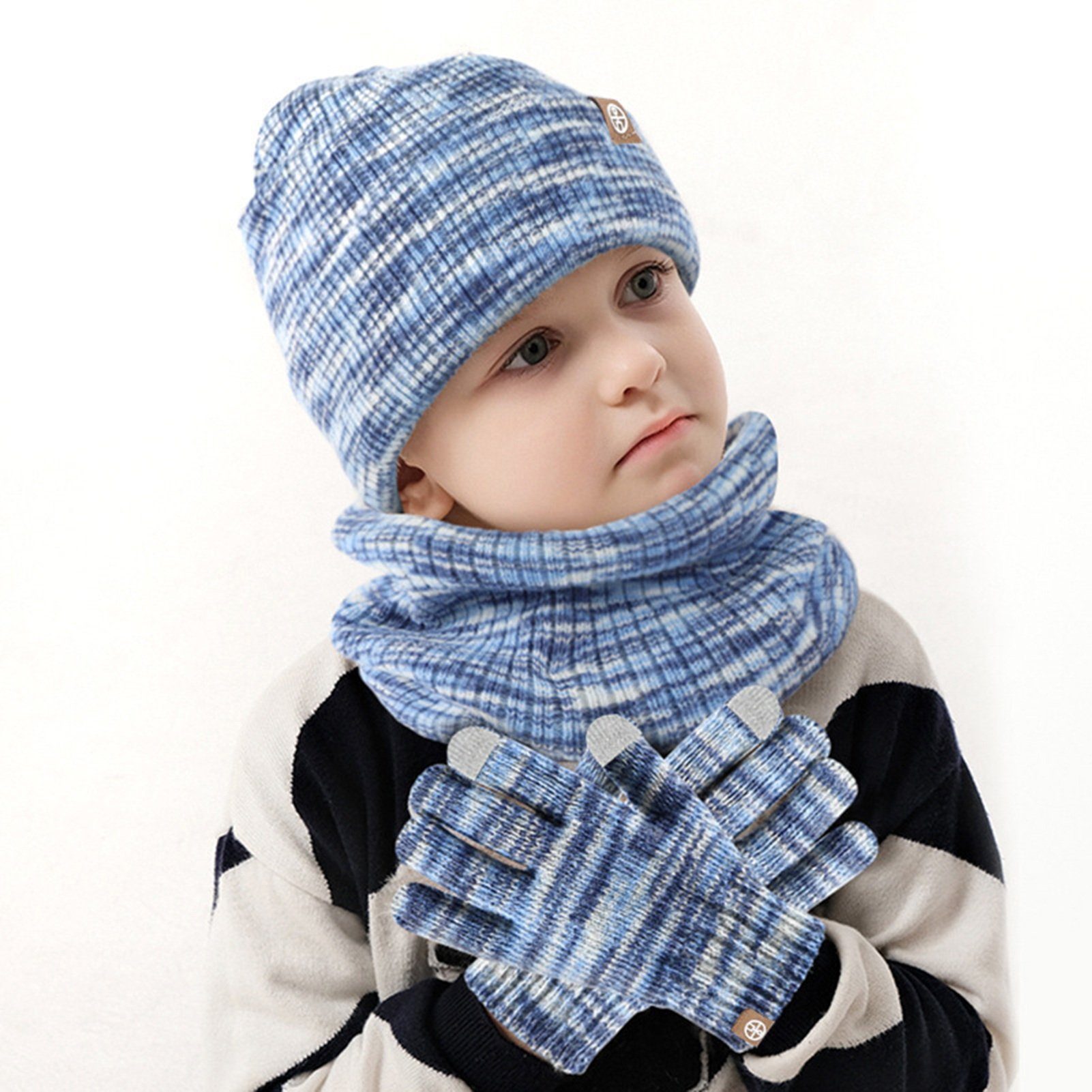 Rutaqian Schlupfmütze 3 In 1 Kinder Winter Set, Kinder Wintermütze Schal Handschuhe Mädchen (Warme Winter Beanie Hut Handschuhe runder Schal Set) Kinder Wintermütze Schal Touchscreen Handschuhe Mädchen Set