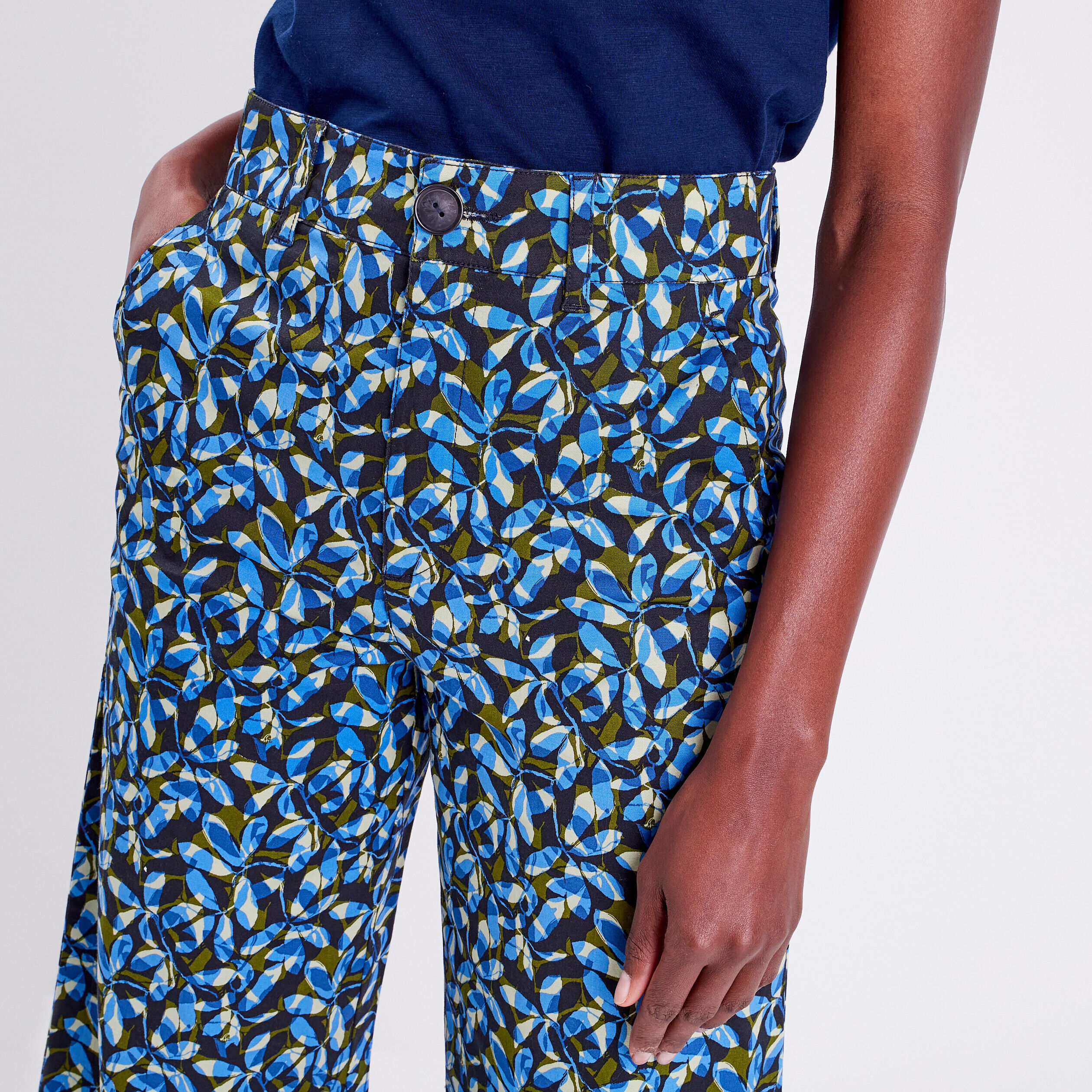 Pantalon large taille haute vert kaki femme | Cache Cache