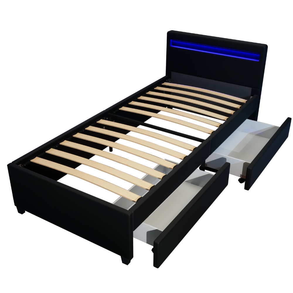 Home Deluxe HOME DELUXE LED Bett NUBE mit Schubladen - 90 x 200 cm Schwarz